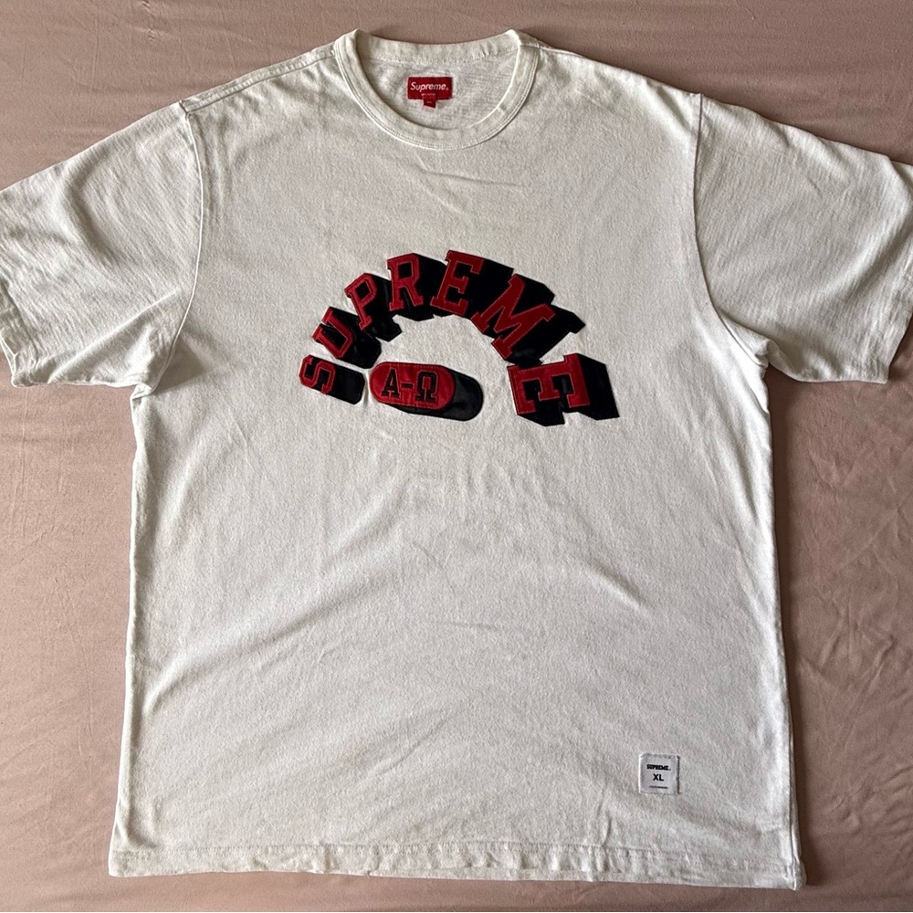 Supreme Cream and White Tank Top with Bold Graphic